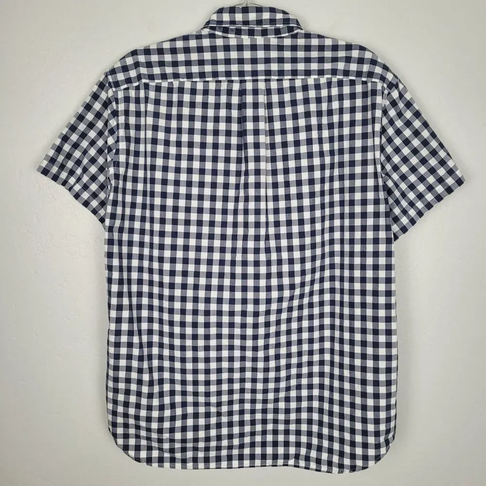 J. Crew Button Down Shirt Short Sleeve Classic Cotton Gingham Blue White Size L